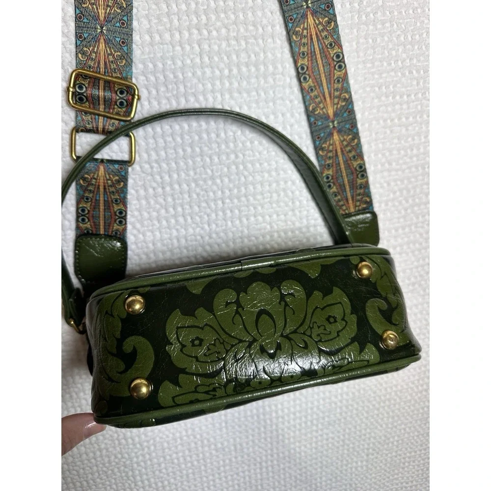 Green Embossed Floral Crossbody Shoulder Bag Removable Strap Boho Western Purse
